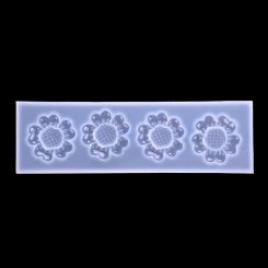 シリコンモールド 鏡面7種類の小さな花 ピンク半クリア 110x35x8mm【2ヶ】