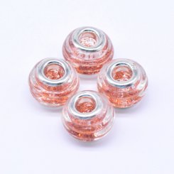 ロンデルガラス ビーズ 丸型 MIX オレンジ+クリア 11×14mm【20ヶ】