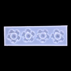 シリコンモールド 鏡面7種類の小さな花 ピンク半クリア95x28x8mm【2ヶ】